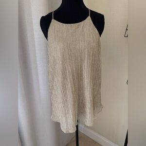 Lumiere Shimmery Pleated Halter Cami in Champagne